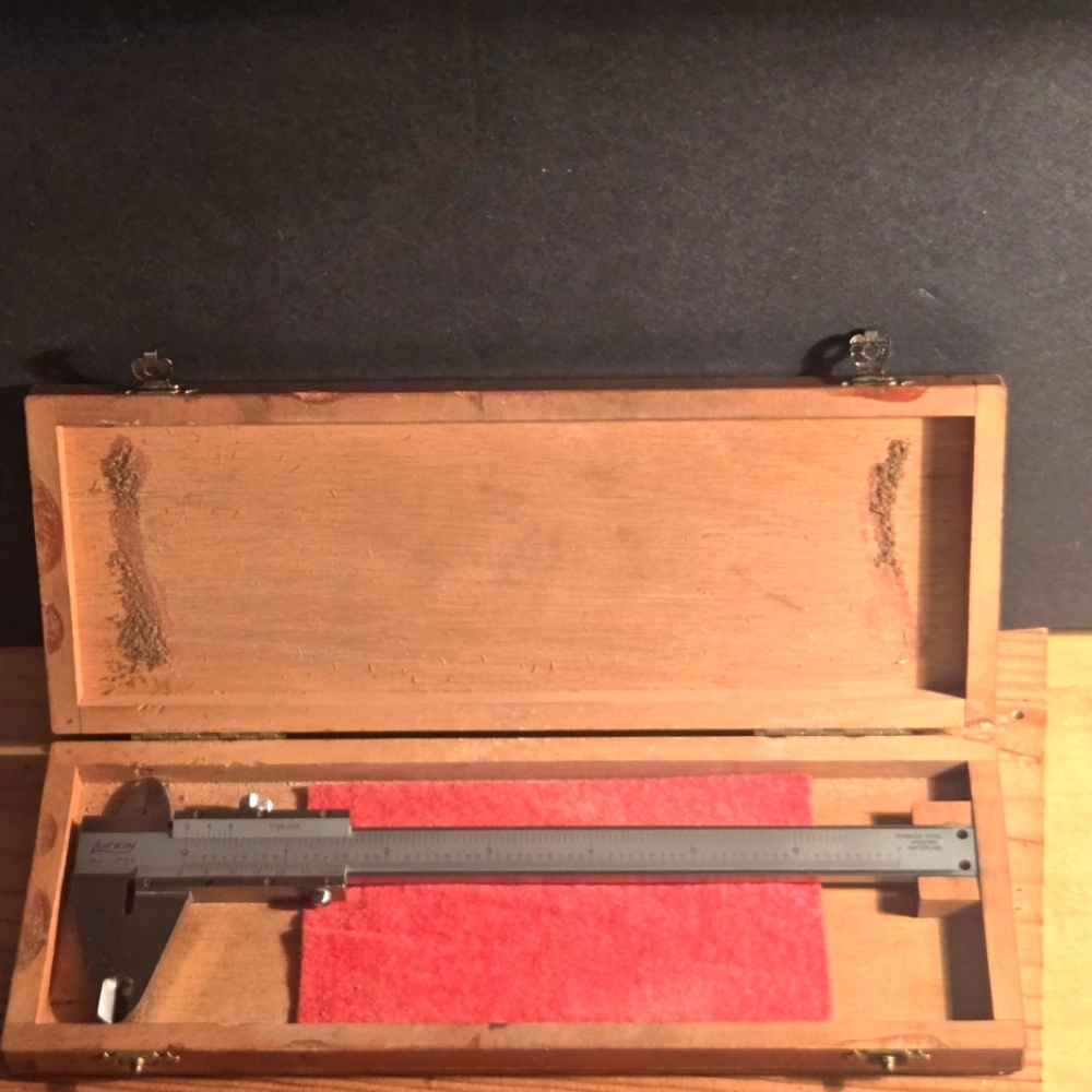 SHARP VINTAGE LUFKIN NO. 701 VERNIER CALIPER IN ORIGINAL WOOD BOX SWITZERLAND